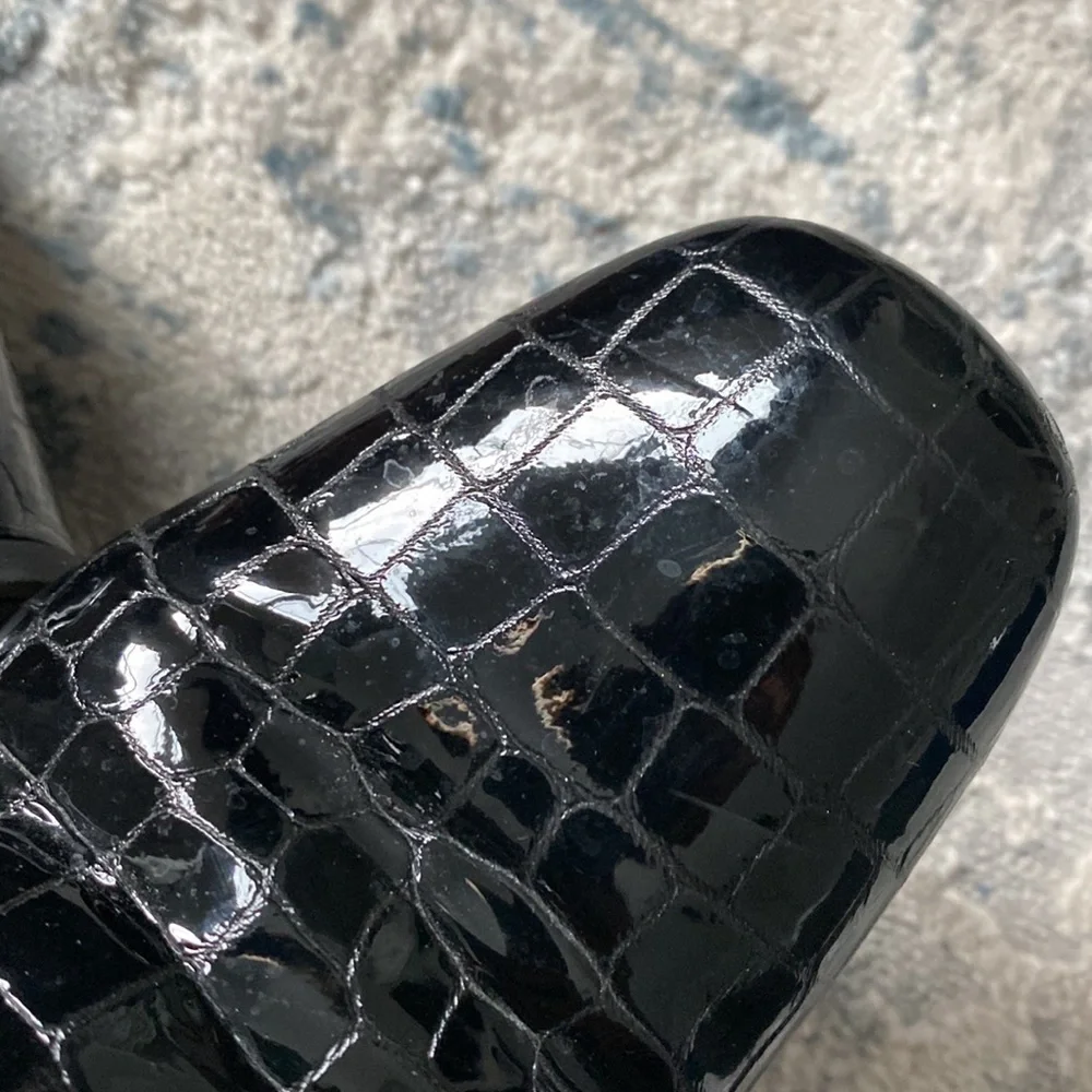 Stuart Weitzman Black Croc Patent Leather Booties 7